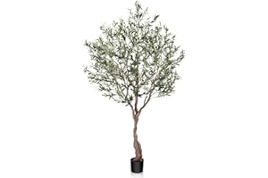 LOMANTO Olive Trees Artificial Indoor, 7Ft Artificial Olive Plants, Tall Faux Olive Tree, Fake Topiary Silk Tree in Pot with Olive Branch & Fruit, Home Office Modern Decor Gift for Housewarming 1Pack