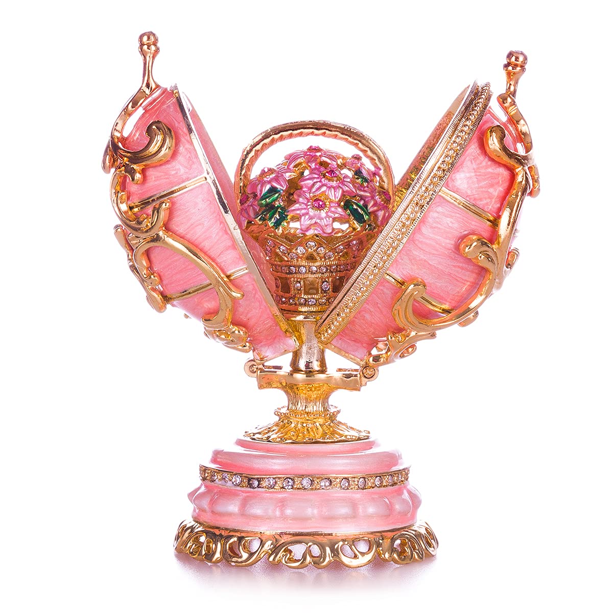 danila-souvenirs Glamorous Style Spring Flowers Easter Egg with Basket of Flowers 8,5 cm pink