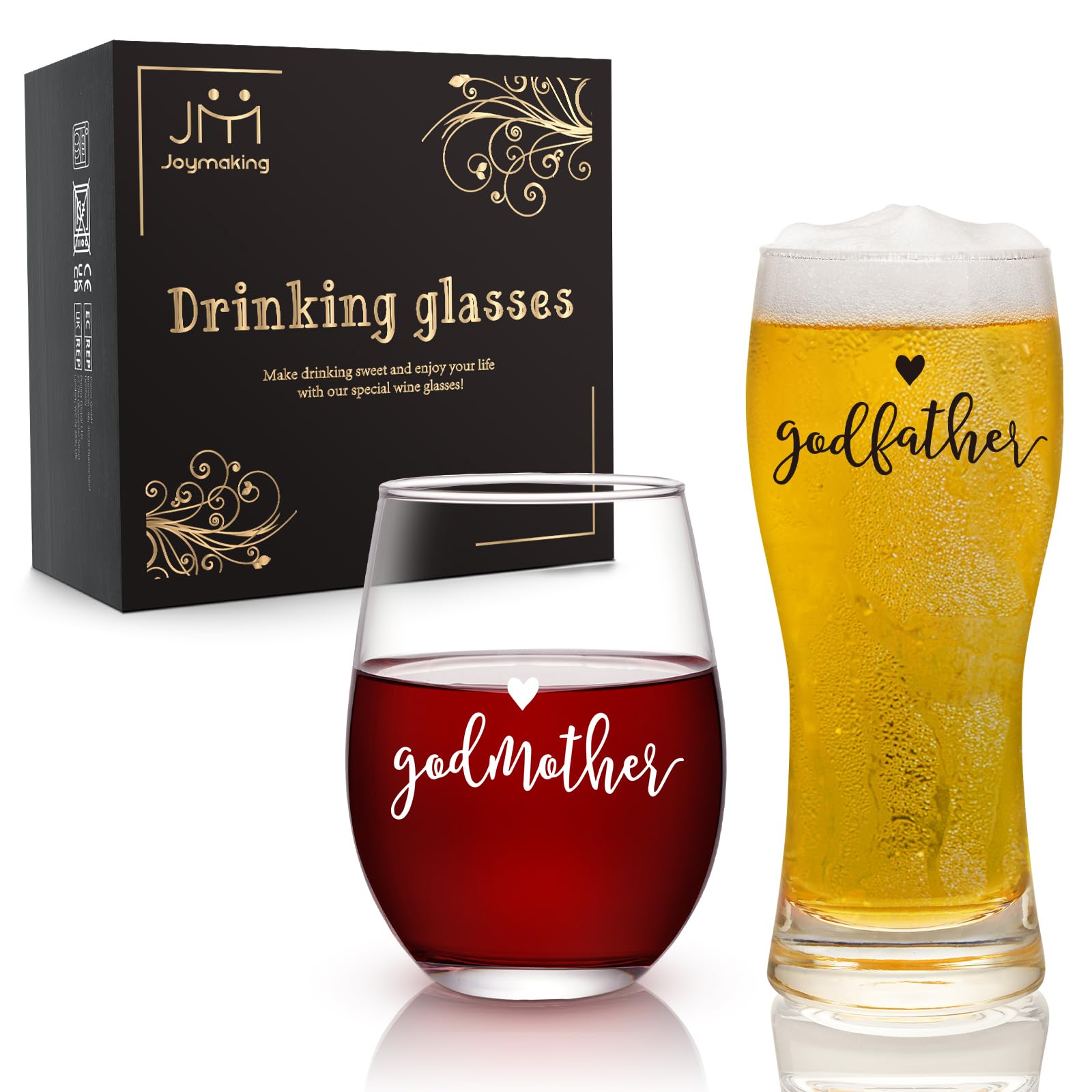 Joymaking Wine & Beer Glass Set - Godparents Gift for Special Occasions — image 1