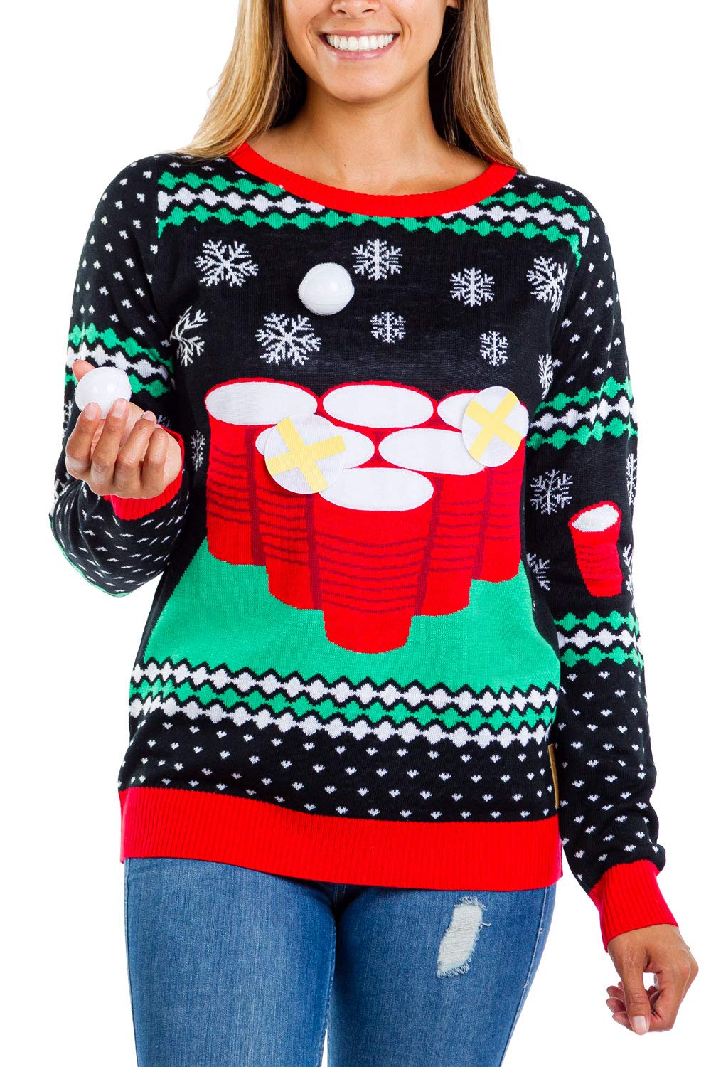 Women's Beer Pong Drinking Game Ugly Christmas Sweater - Funny Beer Pong Christmas Sweater