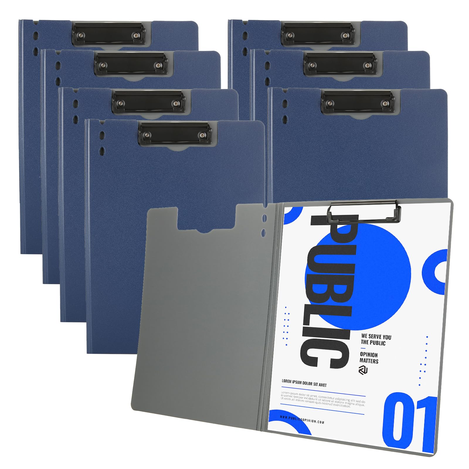 APACALI 8 PCS A4 Clipboard Folder, Clip Boards A4 with Cover, Clipboard A4 Folder Blue with Clip, A4 Clipboard Foldover for Nurses, Business, Office, School