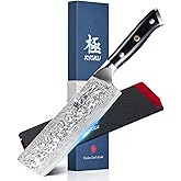 KYOKU Gin Series Nakiri Knife, 7" Vegetable Knife, Japanese Style VG10 Damascus Stainless Steel Kitchen Knife with Silver Ion Blade G10 Handle & Mosaic Pin, Professional Chef Knife for Veg Fruit Meat