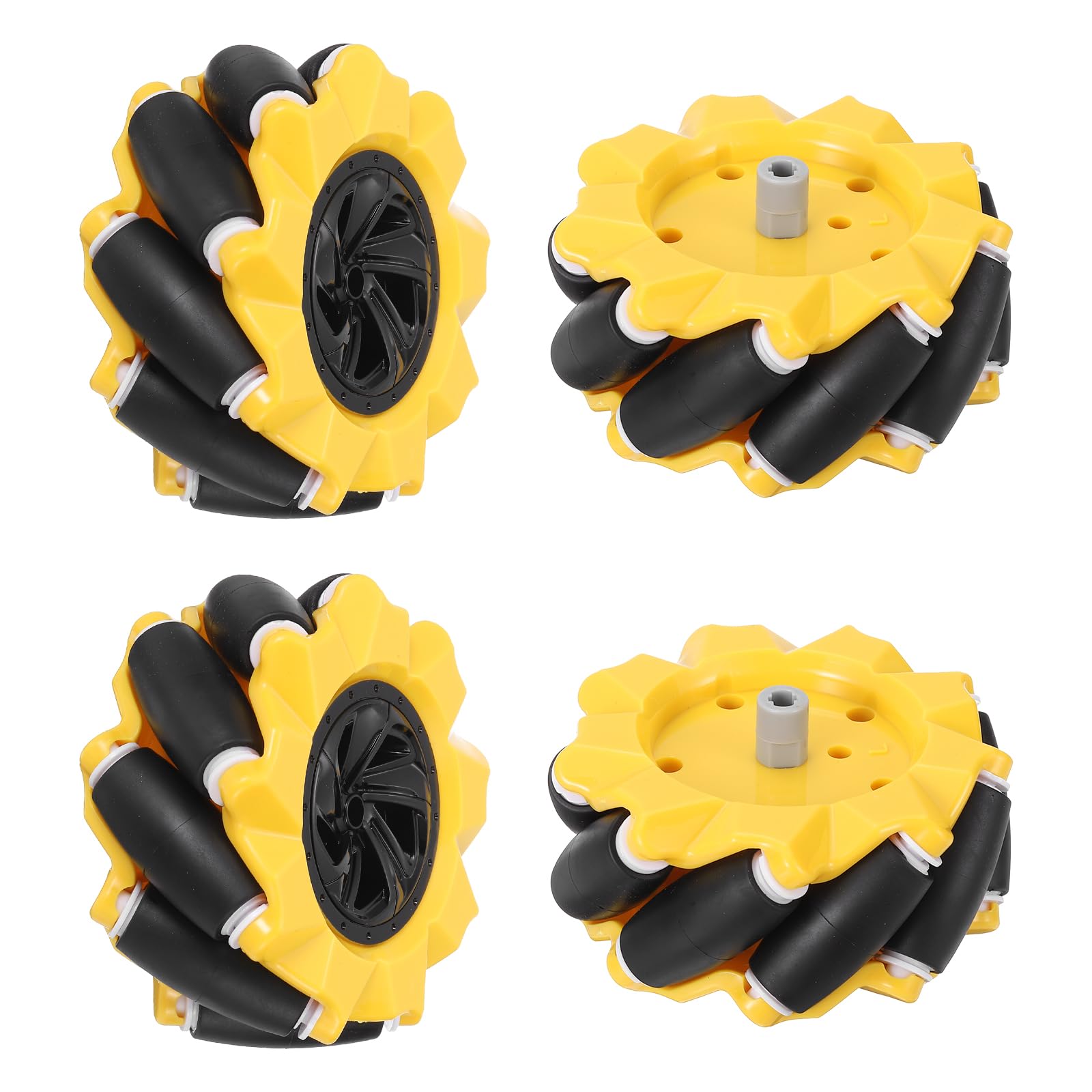 sourcing map 4Pack Mecanum Wheels Set, 80mm / 3.15 ABS Rubber Left and Right Omnidirectional Wheels for Smart Robot Car Parts DIY Models Accessories, Yellow