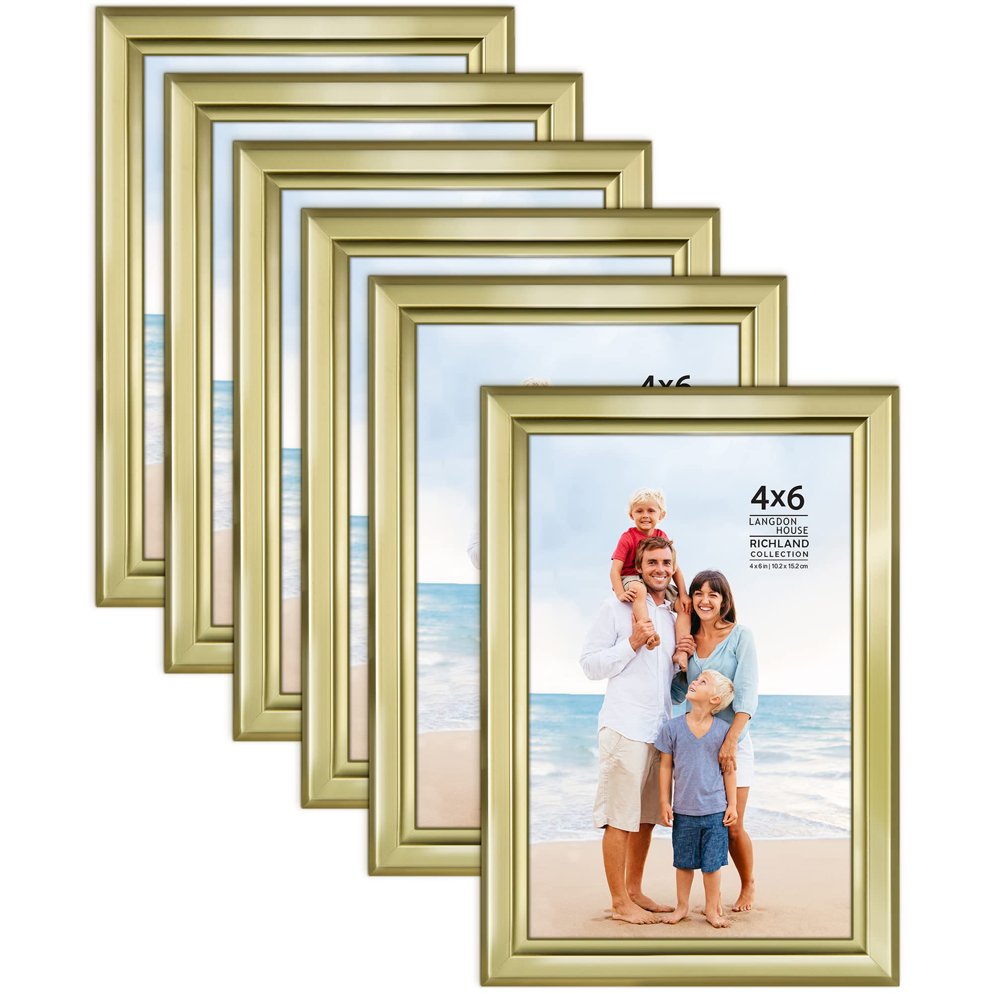 Langdon House 6x4 Picture Frames Set (Gold, 6 Pack) Distinguished Edging for Classic Style, Richland Collection