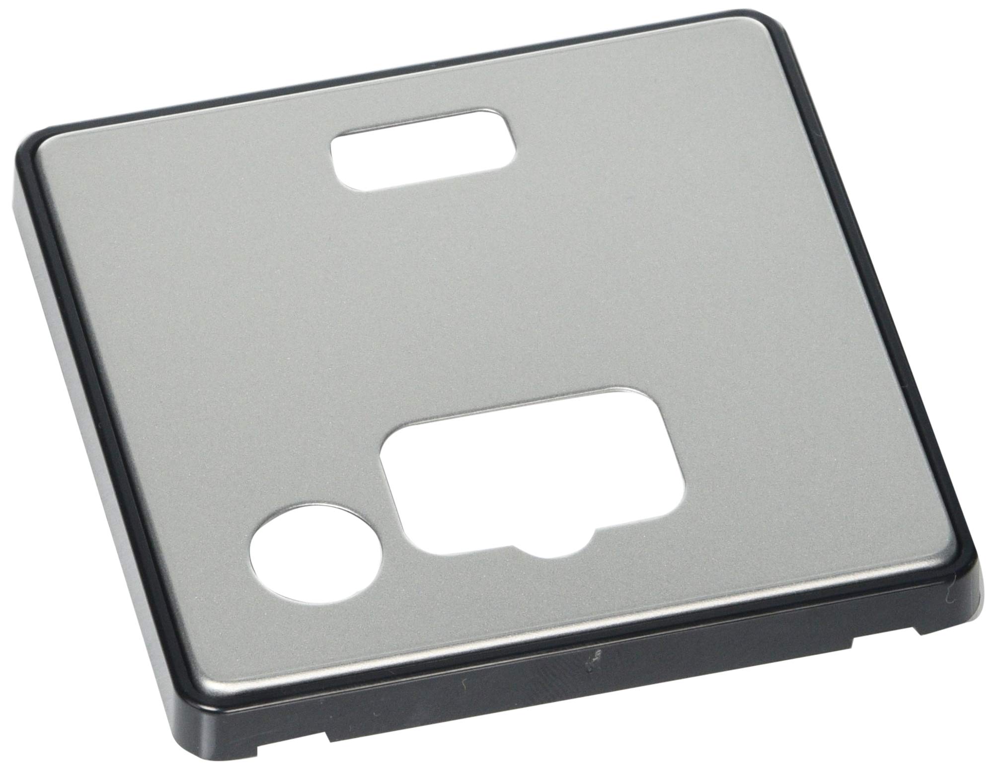 MK Dimensions 1 Gang 13A Connection Unit and Neon/Flex Satin Steel Finish Frontplate with a Black Trim
