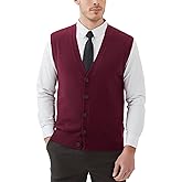 Kallspin Men's Sweater Vest Wool Blend V-Neck Button Sleeveless Cardigan Vest Sweater