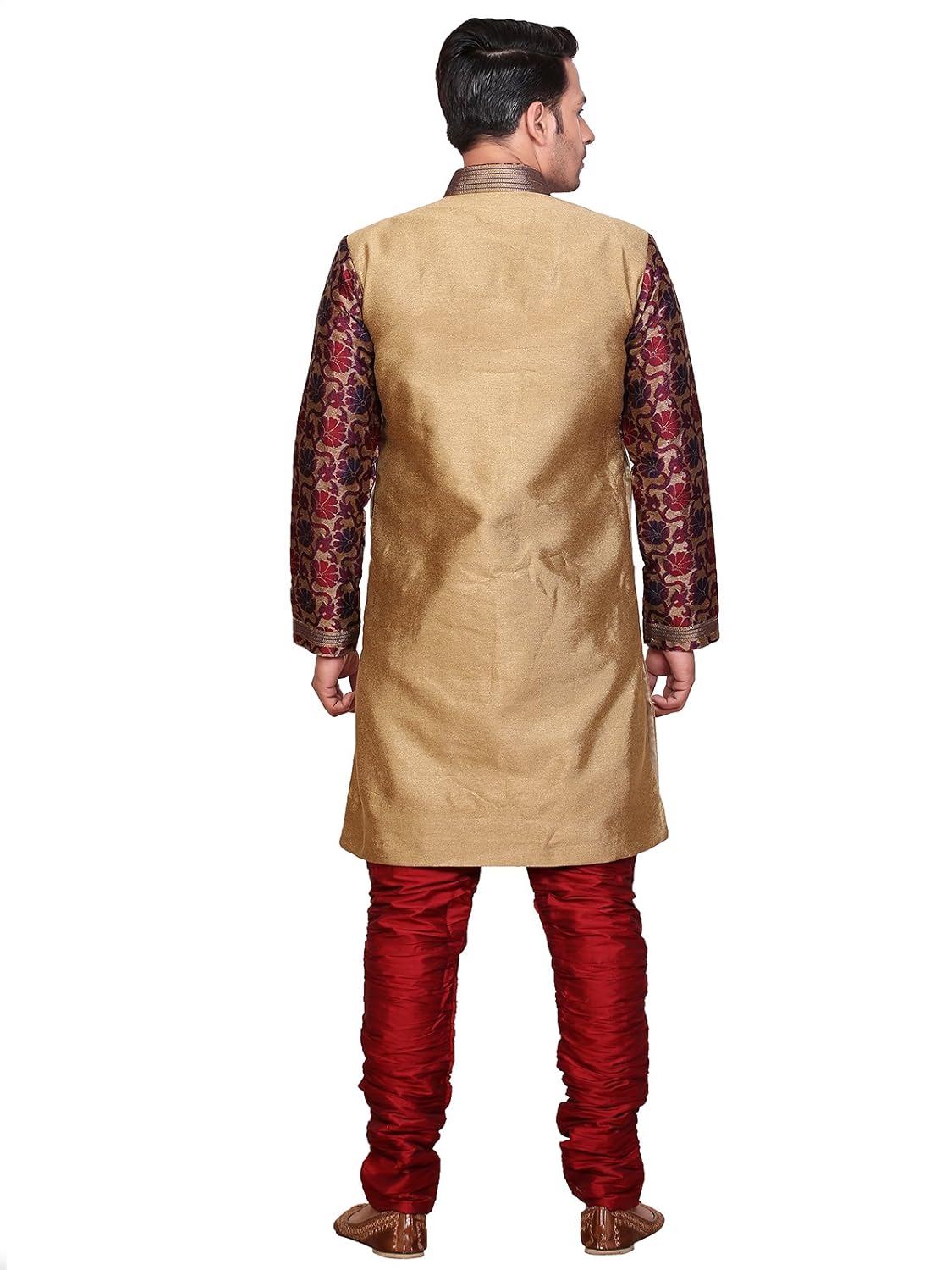 a.b.c. garmentsgolden sherwani with maroon printed sleeve for mens