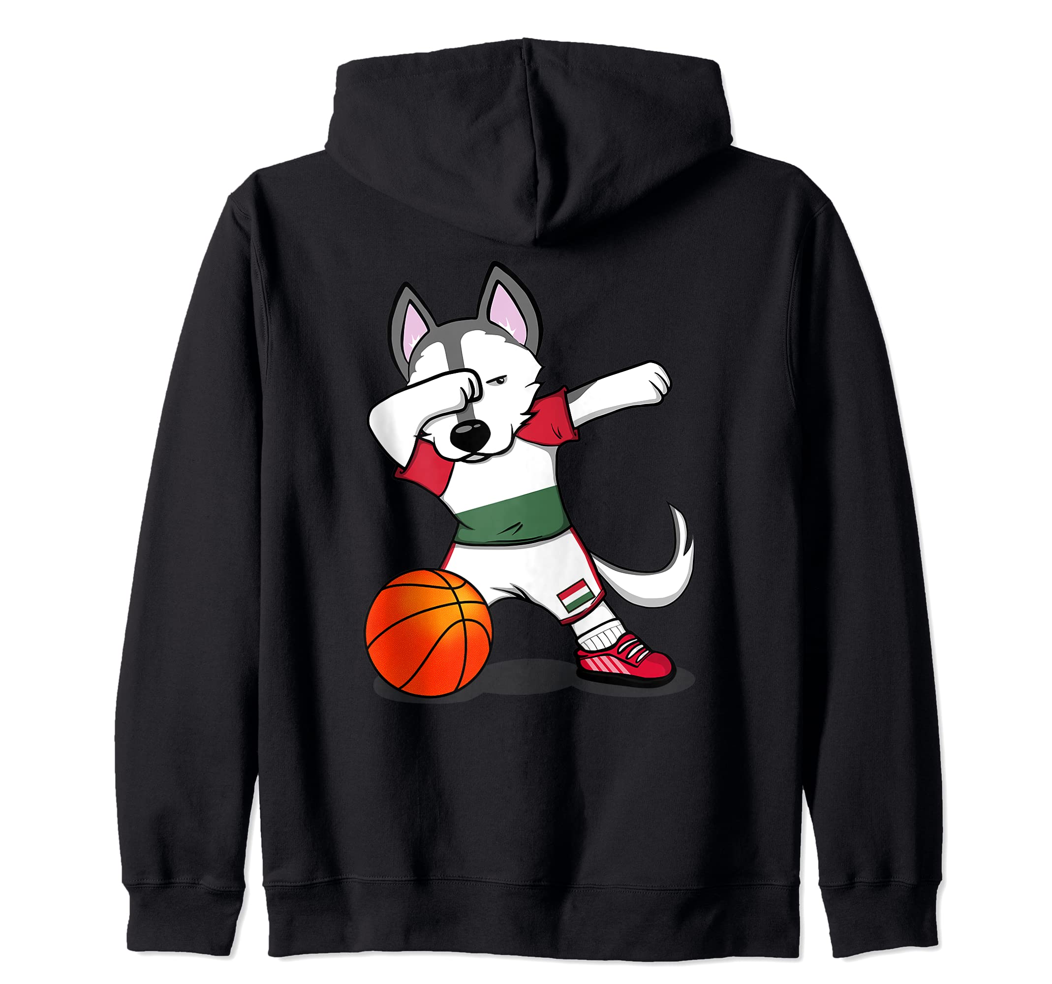 Dabbing Husky Hungary Basketball Fans Jersey Hungarian Flag Zip Hoodie