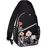 MOSISO Sling Backpack, Multipurpose Travel Hiking Daypack Garden Flowers Rope Crossbody Shoulder Bag, Black