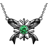 beautlace Bowknot Necklaces Silver/Black Gun Plated Holiday Jewelry Festive Xmas Snowflake Pendant with Birthstone Jewelry for Women Daughter Friends KP0255