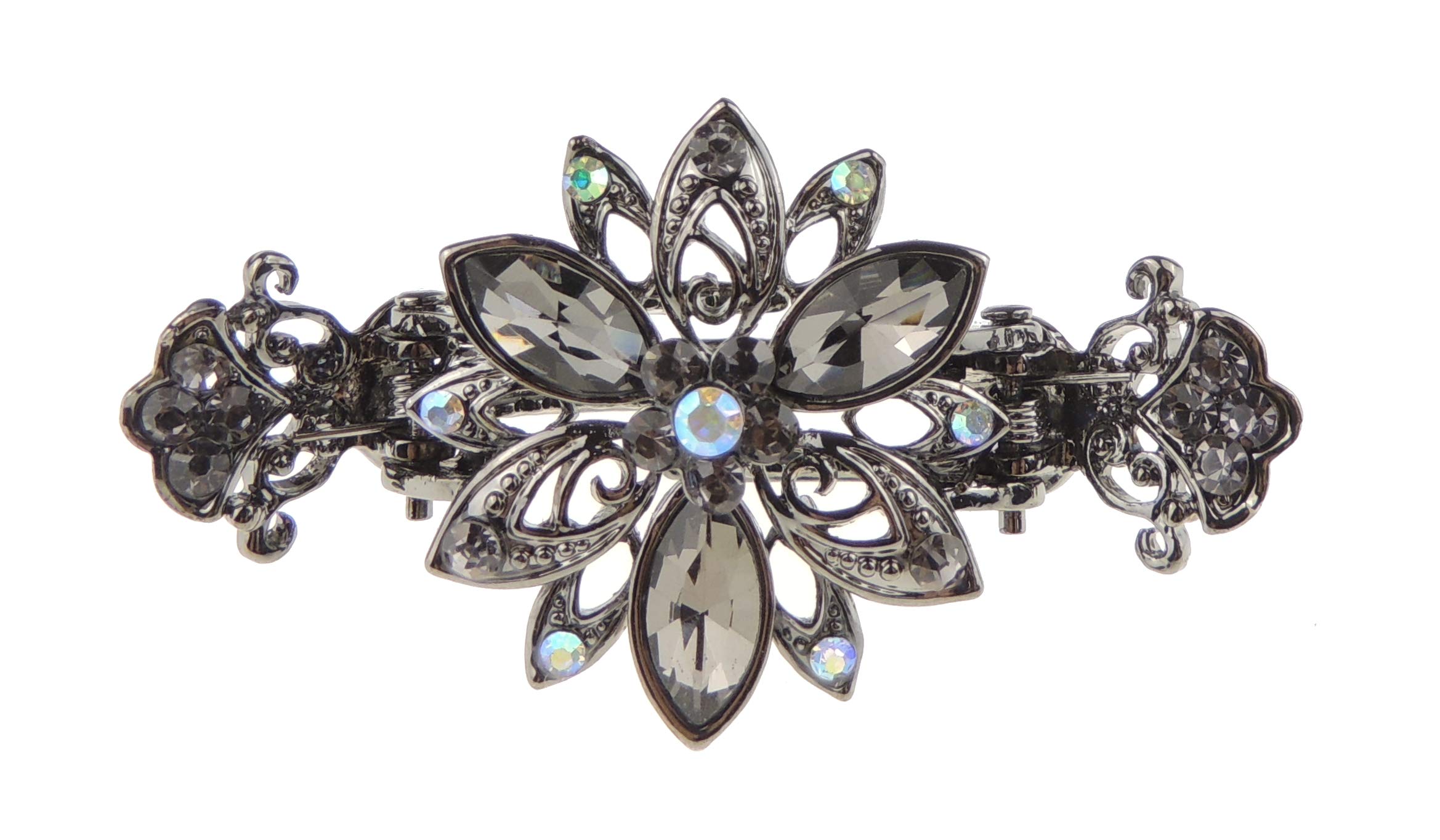 Womens Girls Vintage Look Metal Silver Tone Crystal 7cm Bridal Wedding Party Bridesmaid Birthday Headpiece Hair Accessories Bulldog Crab Octopus Jaw Styling Hair Claw Clamp Clip Rose Flower (Grey)