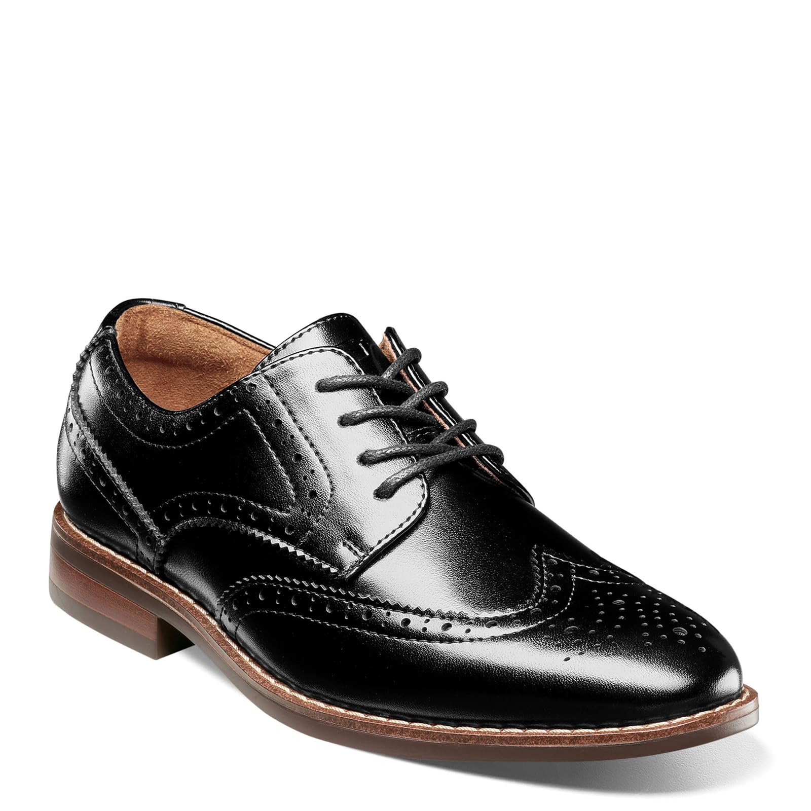 Florsheim Rucci Wingtip Jr Boys’ Toddler-Youth Oxford, 1 M US Little Kid, Black