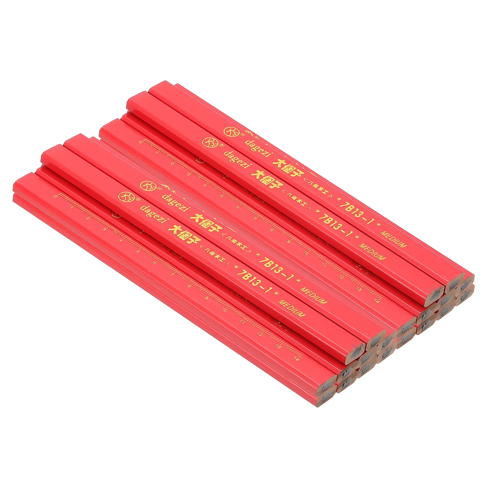 PATIKIL Carpenter Pencils, 24 Pcs Flat Octagonal Hard Construction Pencils Industrial Pencil Lumber Pencil with Scale and Black Ink for Woodworking Marking and Concrete Marking, Red