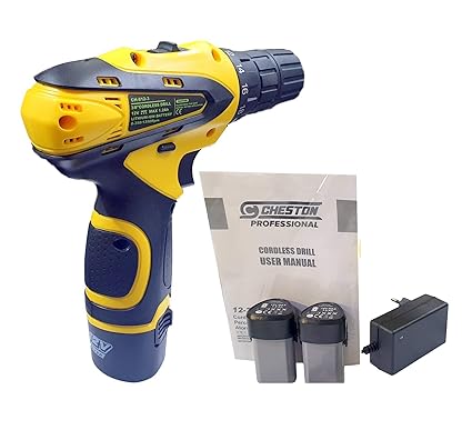 Cheston 10 mm Dual Speed Keyless Chuck 12V Cordless Drill/Screwdriver with 2 Batteries, LED