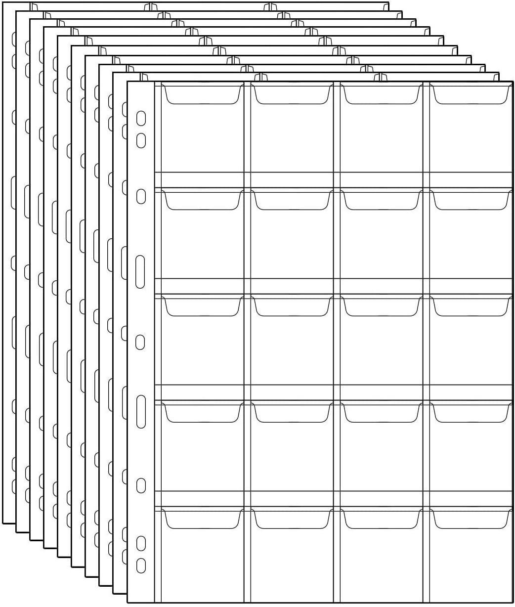 Uncle Paul 200 Pocket Coin Pages - 20 Grids/Page Plastic Coin Holders Stamp Protector Collecting Supplies 10 Sheets CS03020