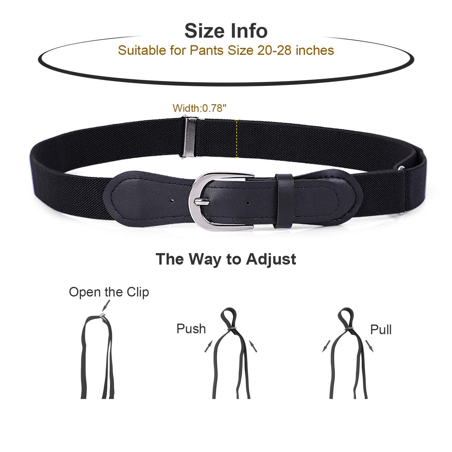 JASGOOD Kids Elastic Adjustable Belts, Stretch Belts for Boys and Girls with Leather Closure 2 Pack,Black+Coffee,Suit for Pants Size 20-28 Inches