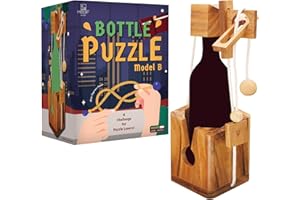 BSIRI Think for Wooden Bottle Puzzle Lock Adult Game Functional Holder Brain Teaser Gift Unique Stick in Bottles Puzzles Unlock Games for Parties Night White Elephant Secret Santa Rustic Room Decor
