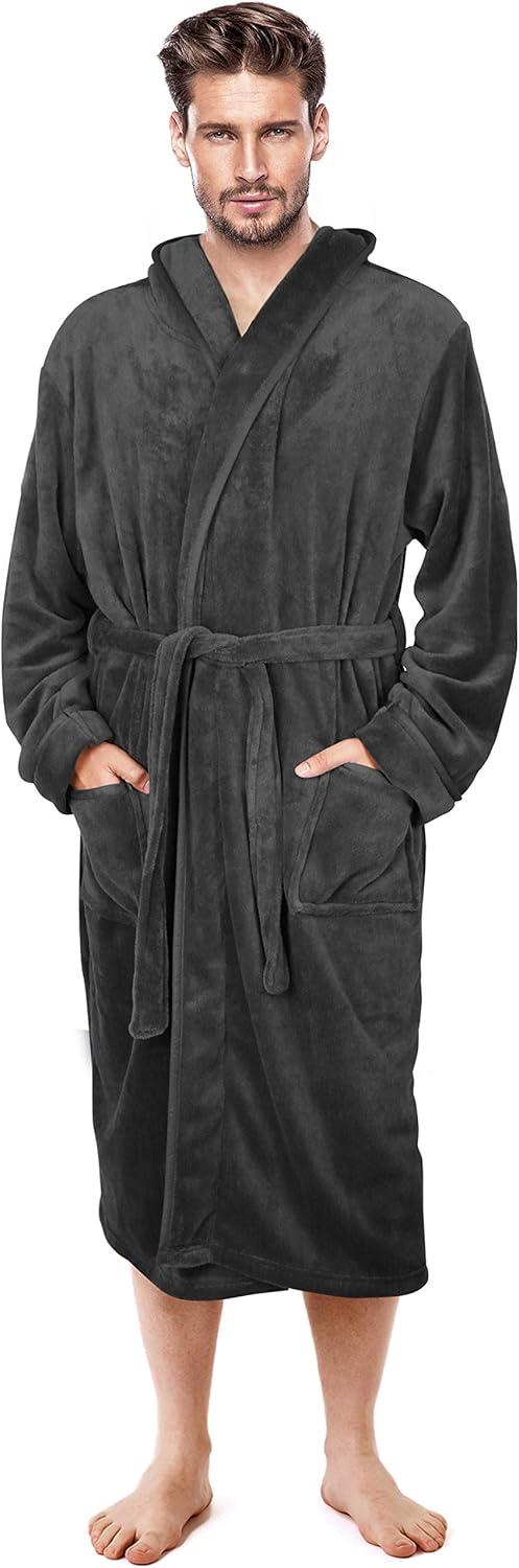 NY Threads Mens Hooded Robe - Plush Long Bathrobes for Men at  Men’s Clothing store