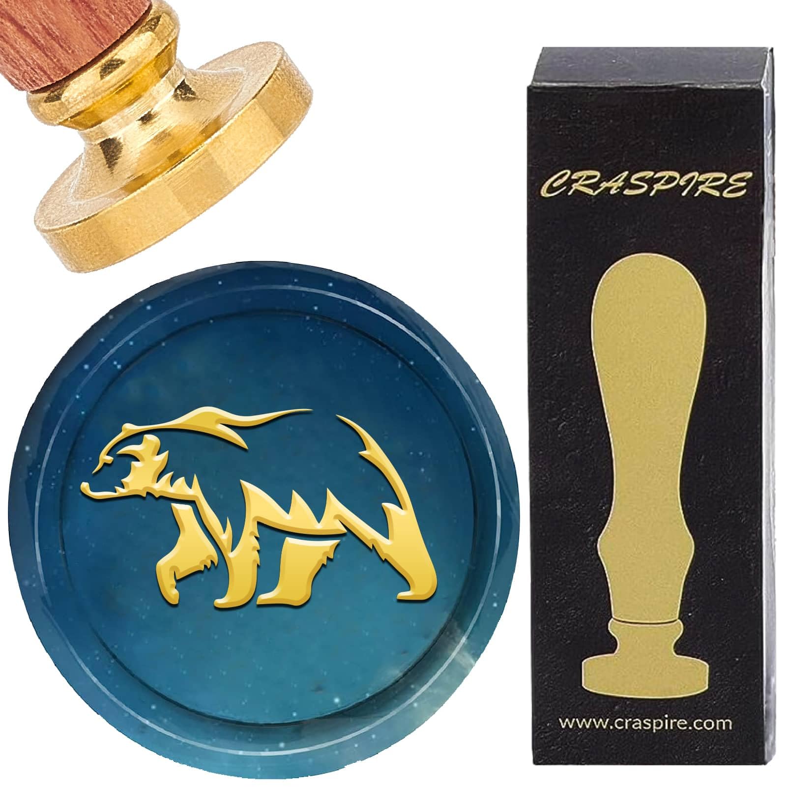 CRASPIRE Bear Wax Seal Stamps 25mm White Bear Animal Round Sealing Wax Stamps Vintage Retro Removable Brass Head with Wooden ​Handle for Wedding Envelopes Invitations Decoration Gift Packing