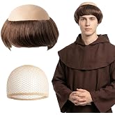 Sdfvsdg Funny Short Monk Wig for Men Bald Brown Wigs for Adult Cosplay Monk Costume Character Themed Party Accessories