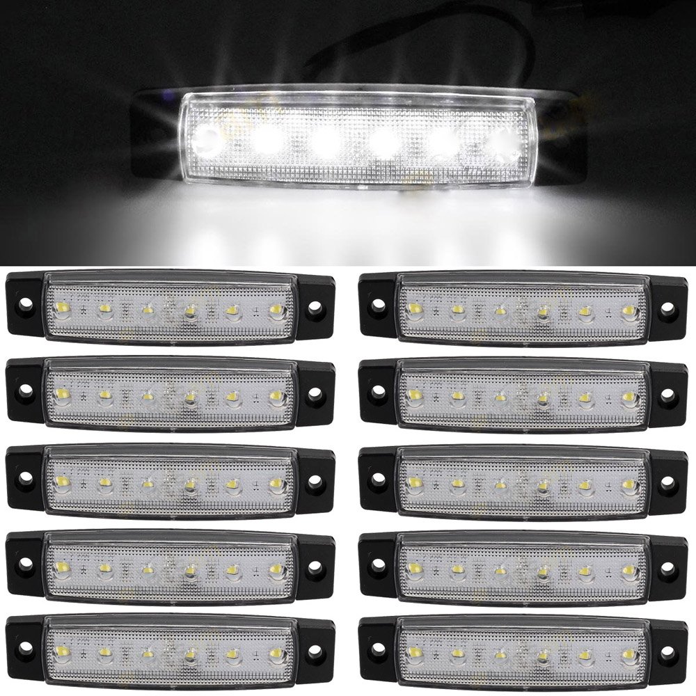 GSRECY 10 pcs 3.8" 6 LED Side Led Marker Trailer marker lights for trucks, Marker light amber, Rear side marker light, Truck cab marker lights, RV marker light (White)