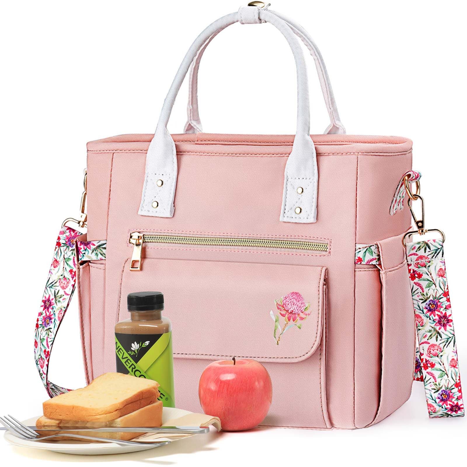 Hihealer Deluxe Lunch Bag Women Mothers Day Gifts with Rare Floral Design - Large Leakproof Insulated Multi Pocket Cool Bag with Removable Strap for Work/Picnic Gifts Christmas Xmas Gifts for Women