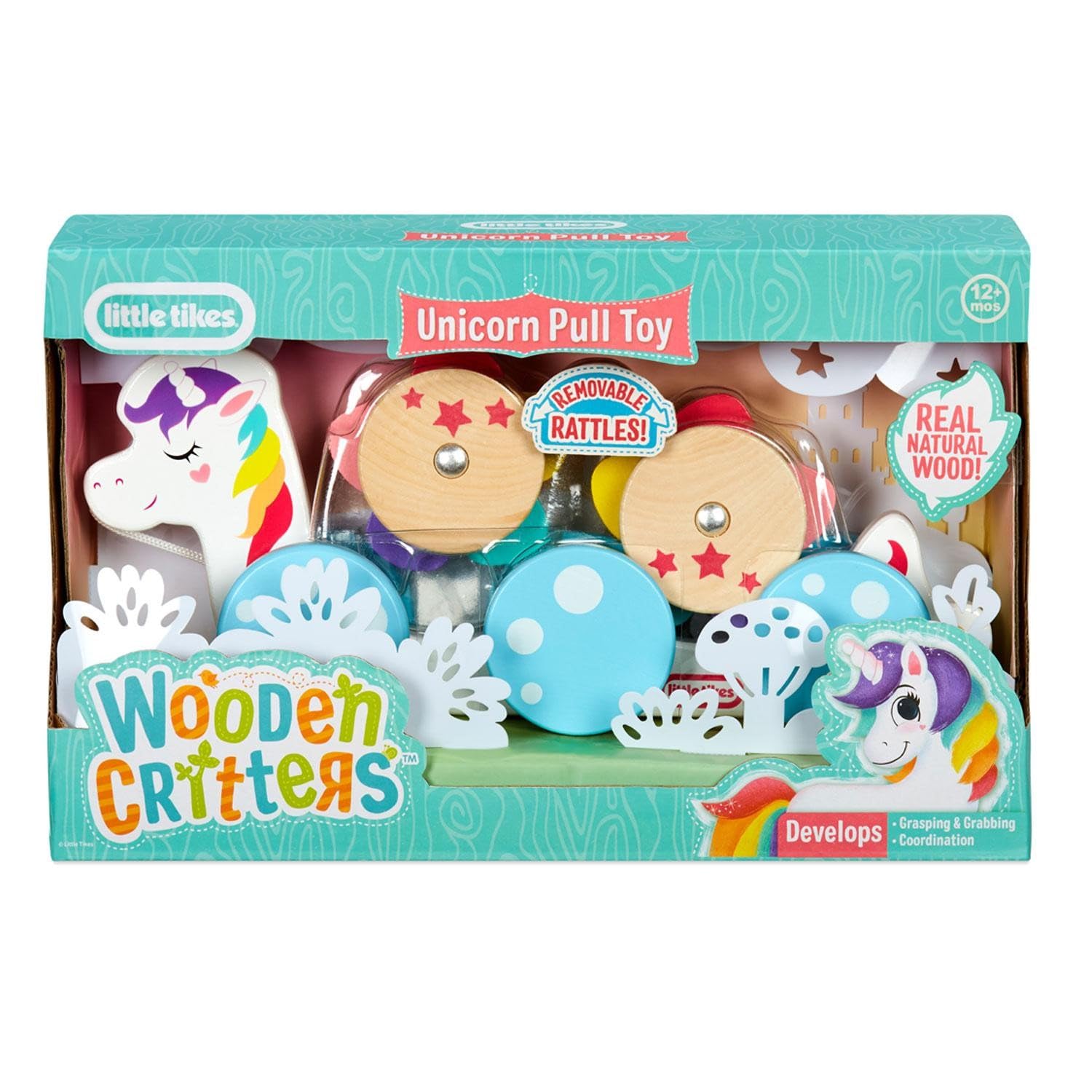 Little Tikes Wooden Critters Pull Toy - With 2 Removable Cargo Pieces - Develops Gross Motor Skills & Coordination - Unicorn