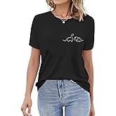RMCMS Women Dinosaur Shirt Summer Cute Tops Dino Graphic Tees Casual Loose Short Sleeve Blouse