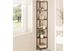 Hzuaneri Corner Shelf Stand, Corner Bookshelf, Storage Standing Shelf Unit with Metal Frame, Plant Stand, Corner Bookcase for Living Room, Home Office, Bedroom, 6-Tier Rustic Brown CS06001B