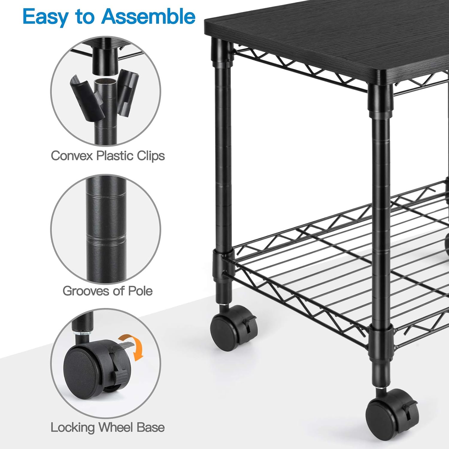 HUANUO Under Desk Printer Stand - 2 Tier Printer Cart for Storage, Mobile Printer Riser with Swivel Wheels, Holds up to 100 lbs, Perfect Desk Organizer Shelf for Home & Office: Electronics