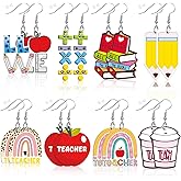 AUGSUN 8 Pairs Teacher Earrings for Women Day Acrylic Double Side Design Rainbow Pencil Book Graduation Earrings Back to School Jewelry Teacher Christmas Gifts