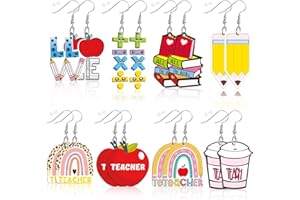 AUGSUN 8 Pairs Teacher Earrings for Women Day Acrylic Double Side Design Rainbow Pencil Book Graduation Earrings Back to School Jewelry Teacher Christmas Gifts