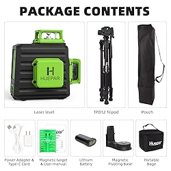 360° Laser Level with 47" Tripod, Huepar 3x360