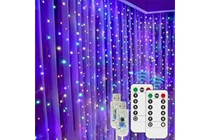 [2 Pack] Curtain Lights, 600 LED Fairy Lights, 8 Modes Waterproof String Twinkle Lights, USB Powered Hanging Lights for Wall 