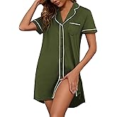 HBZDQB Nightgowns for Women Button Down Sleepshirt Short Sleeve Stripe Nightshirt Boyfriend Sexy Sleepwear