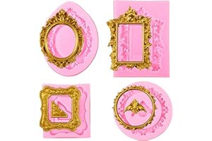 AJCOTAHM 4PCS Molds for Air Dry Clay, Frame Molds for Chocolate, Baroque Frame Silicone Fondant Mold for Chocolate Candy Polymer Clay Cupcake Topper Crafts