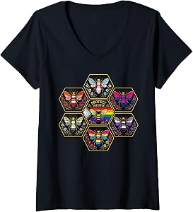 Women's Protect the Hive LGBTQ Bee Bisexual Nature Gay Pride Support V-Neck T-Shirt