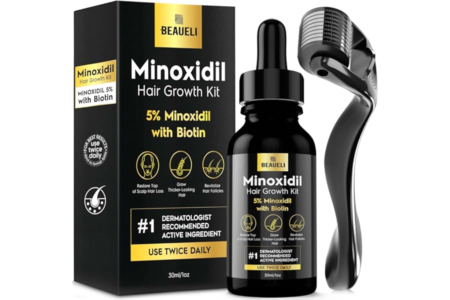 Beaueli Minoxidil Beard Growth Kit For Men and Women, Hair Loss and Hair Regrowth Treatments, Minoxidil 5%, Black