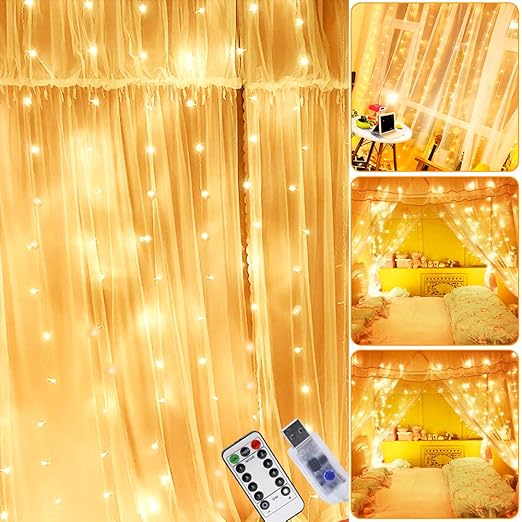 cortina de luces led 3m x 2m luces de cadena de cortina 200 led luces de hadas 8 modos de luces ip44 impermeable cortina luces usb con gancho