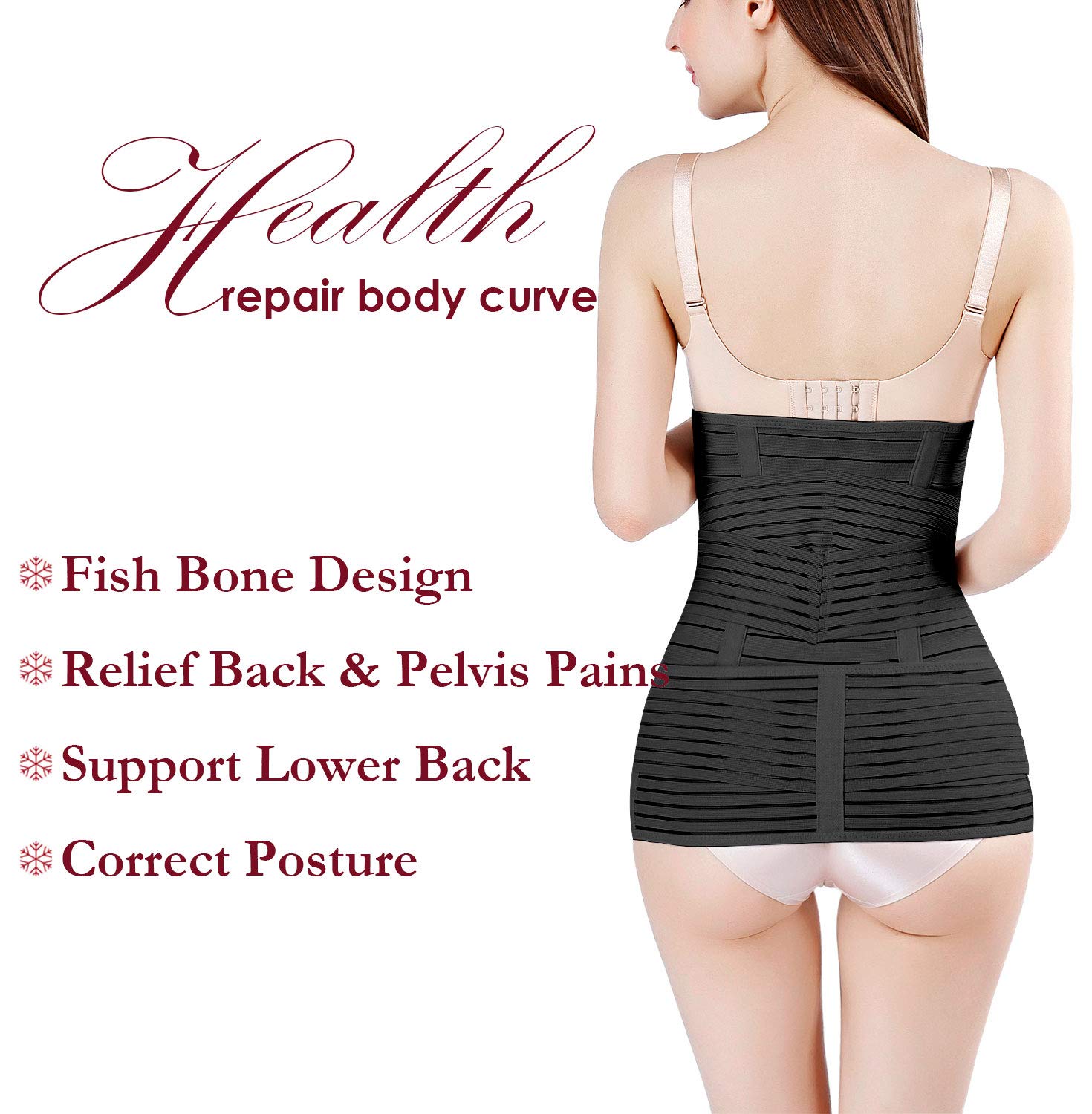 ChongErfei Postpartum Support Recovery Belly Wrap Waist/Pelvis Belt Body Shaper Postnatal Shapewear (Zblack, One Size (Pack of 1))