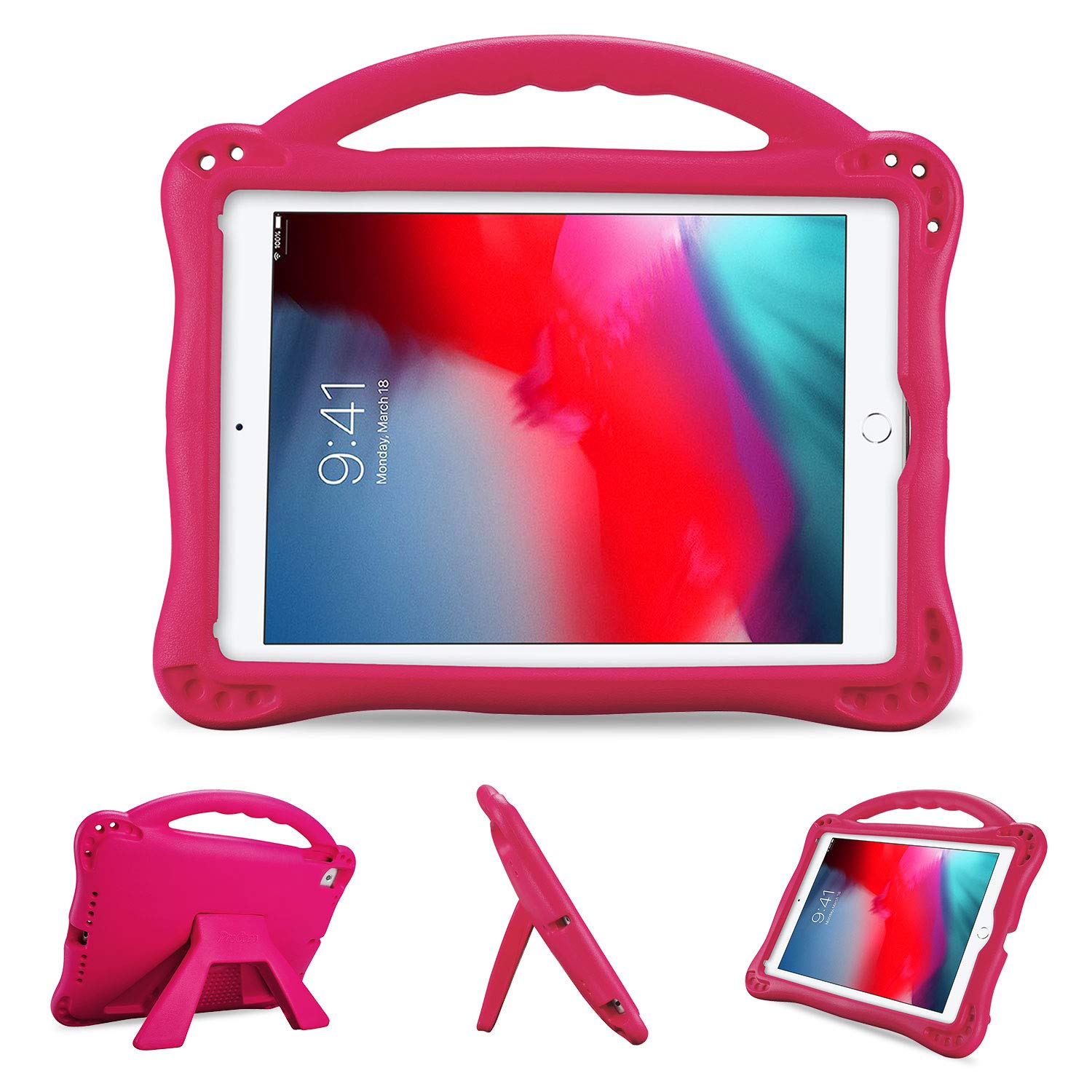 ProCase Kids Case for iPad 9.7 2018 2017 (6th 5th Gen) / iPad Pro 9.7 / iPad Air 2 / Air 1, Ultra Shockproof Lightweight Rugged Cover Protective Case with Handle Kickstand -Magenta