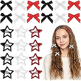 24PCS Hairbows and Star Hair Clips, 3 Colors Cute Mini Silky Satin Ribbon Hair Bows Clip, Y2k Stars Bow Hairs Barrettes Non-slip Metal Snap Hairs Accessoriesfor Women Girls(Red/Black/White)
