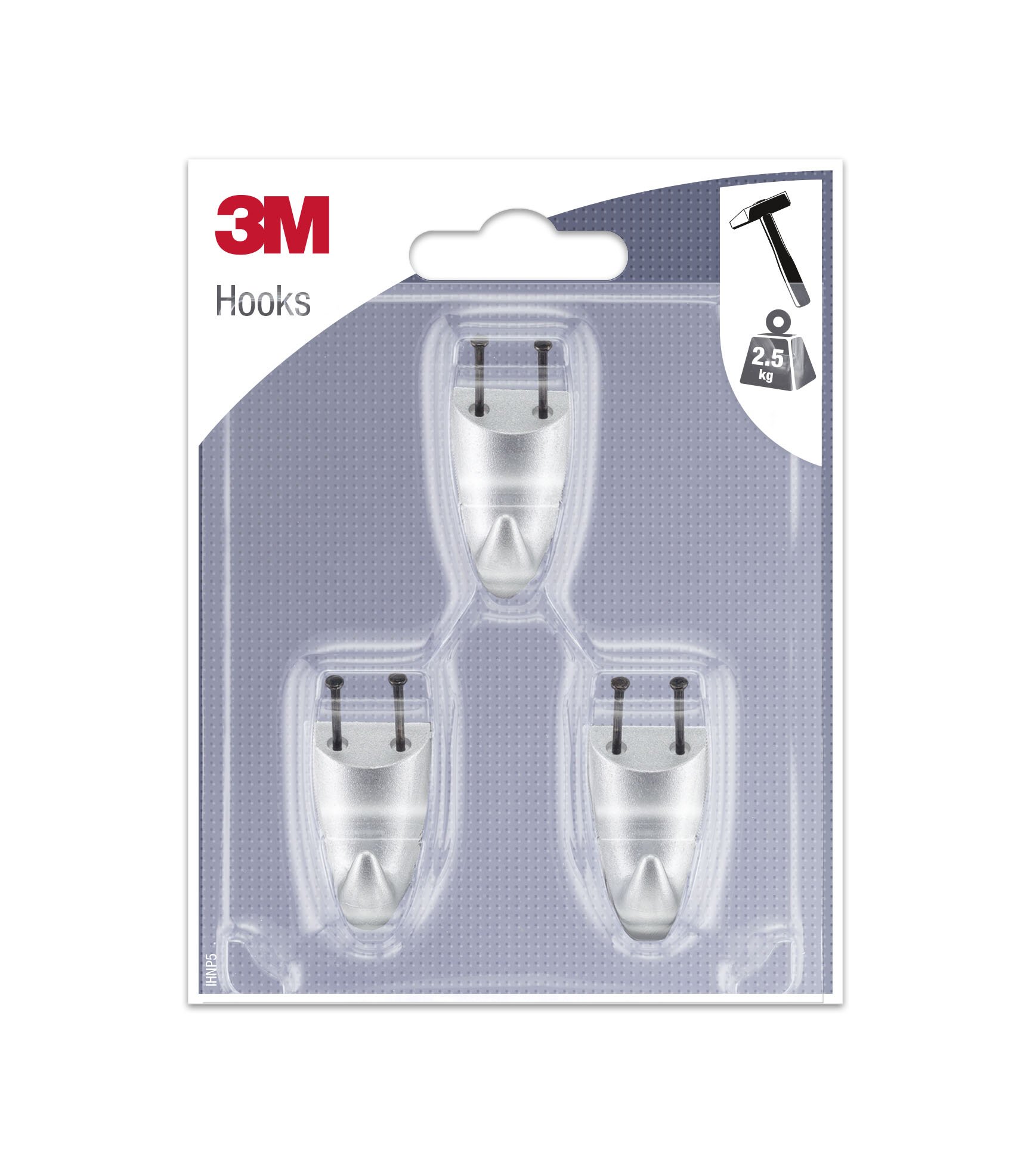 3 M Small Nail Hook 3 Hooks with Fixing Nail, Grey, IHNP5