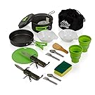 EcoCamp OUTDOOR GEAR Mess Kit (14 Pcs) for Camping w/Cookware Set Plus 2 Utensil Sets, 2 Silicone Cups, Cutting Mat & Dunk Bag by Compact, Light & Durable for Military, Backpacking, Hiking|Green