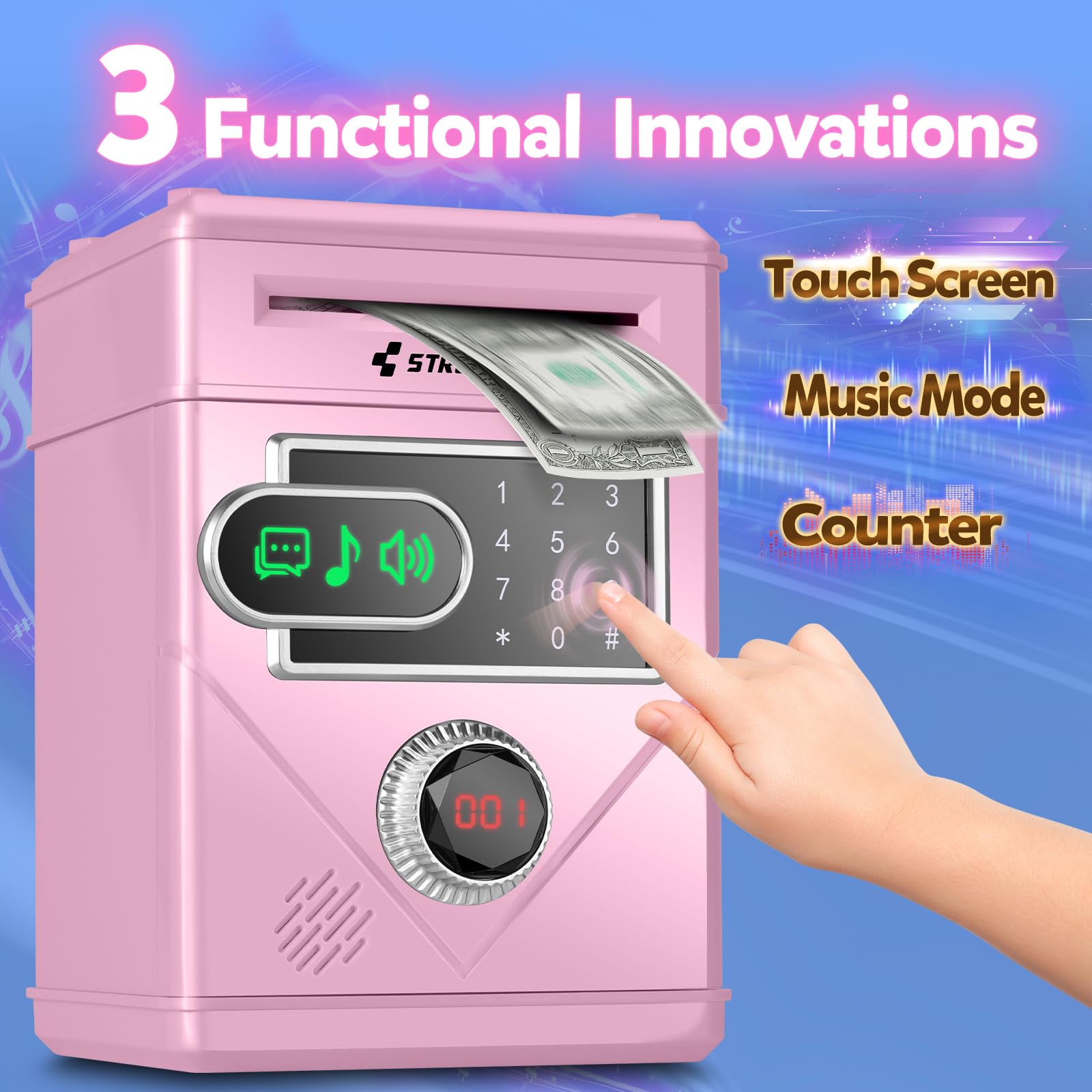 Refasy Touchscreen Piggy Bank ATM Bank Toy for Kids Age 3-12, Electronic Money Bank Coin Bank with Music Kids Safe Birthday Xmas Gifts Toys for 3 4 5 6 7 8 9 10 11 12 Year Old Boys Girls (Pink)