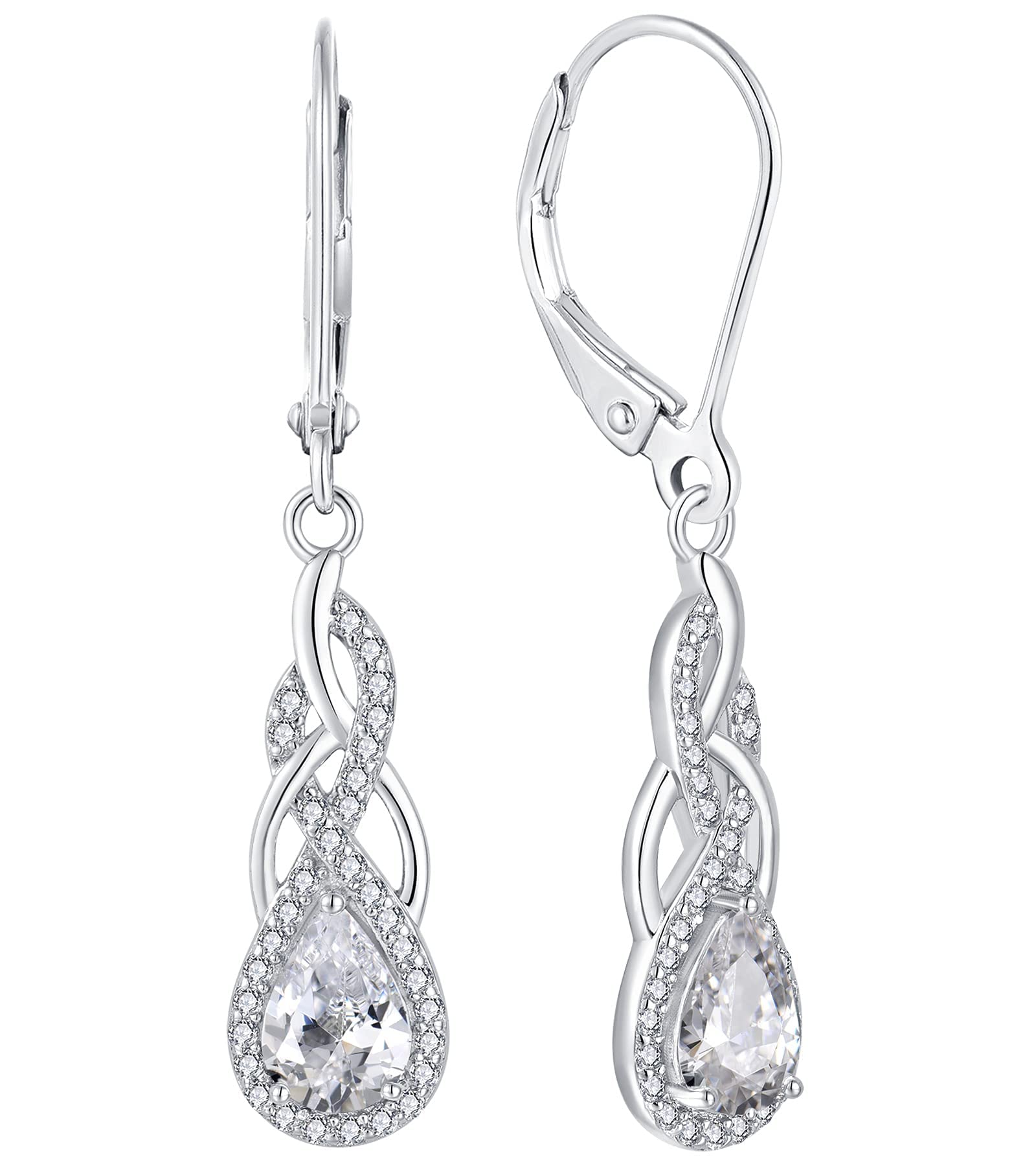 YL Infinity Knot Drop Birthstone Earrings 925 Sterling Silver April Birthstone White Cubic Zirconia Dangle Earrings for Women