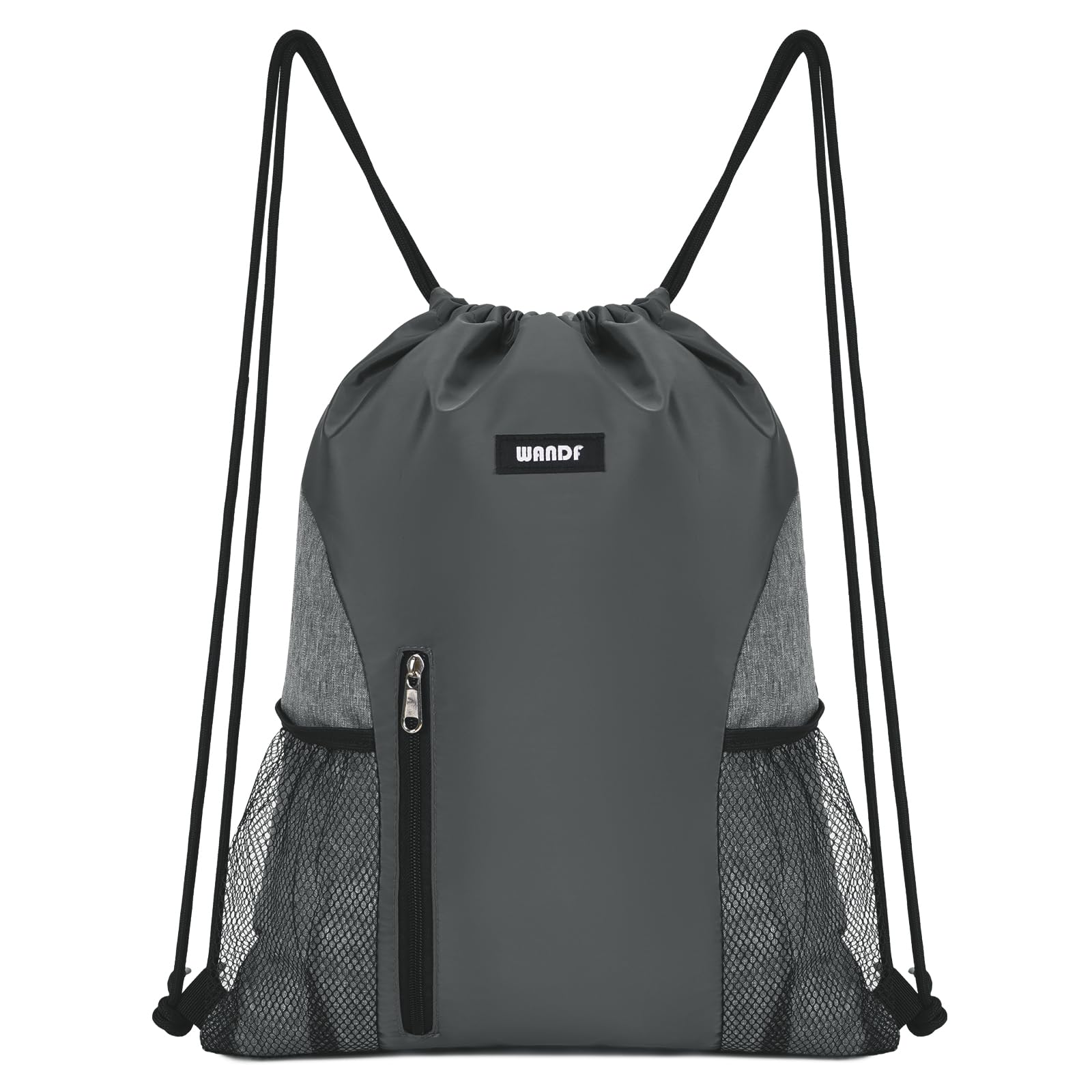 WANDF Drawstring Backpack Sports Gym Sackpack with Mesh Pockets Water Resistant String Bag for Women Men Children (Grey) — image 1