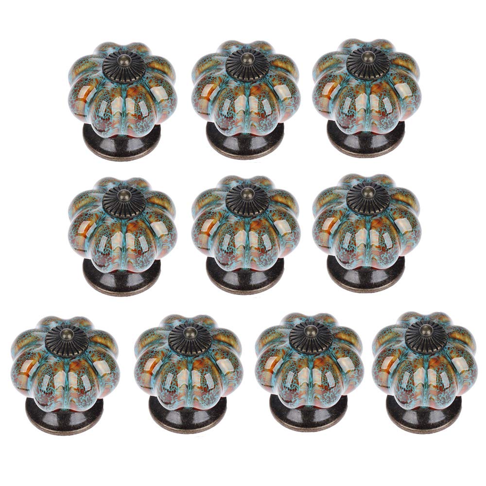 AUGUT Coqlycot 10 Pack Ceramic Cabinet Knobs 40mm Pumpkin Kitchen Cabinet Drawer Furniture Door Handle Pull (Blue)