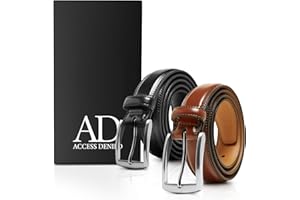 ACCESS DENIED Genuine Leather Dress Belts For Men - Mens Belt For Suits, Jeans, Uniform With Single Prong Buckle - Designed in the USA