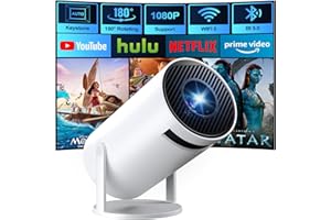 FEINODI 1080P Mini Smart Projector,Outdoor Portable Support WiFi and Bluetooth,180° Rotatable Short Throw Movie Projector wit